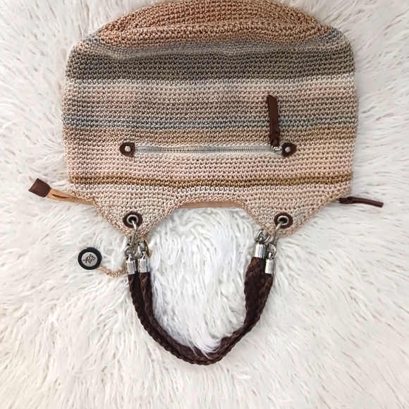 The SAK Leather & Crochet Braided Handle Hand Bag Cream Tan - Picture 10 of 16